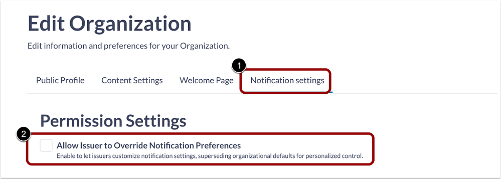 Edit Organization Notification Settings Tab