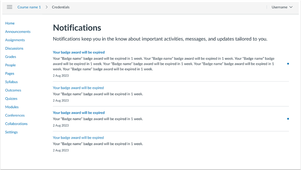 Credentials LTI Notification Page