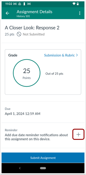 Assignment Add Reminder Icon