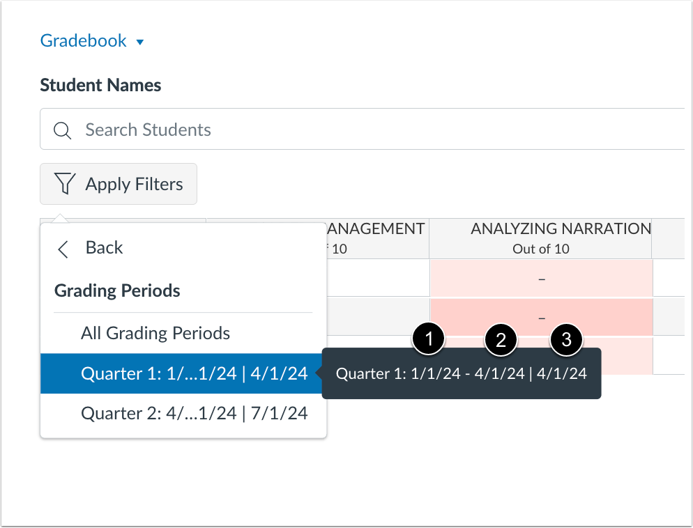 Grading Period Dates Display