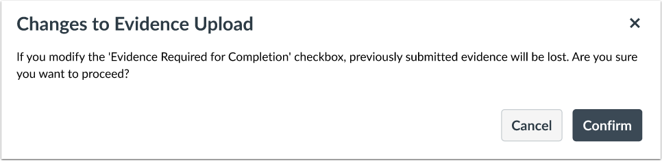 Changes to Evidence Upload Confirmation