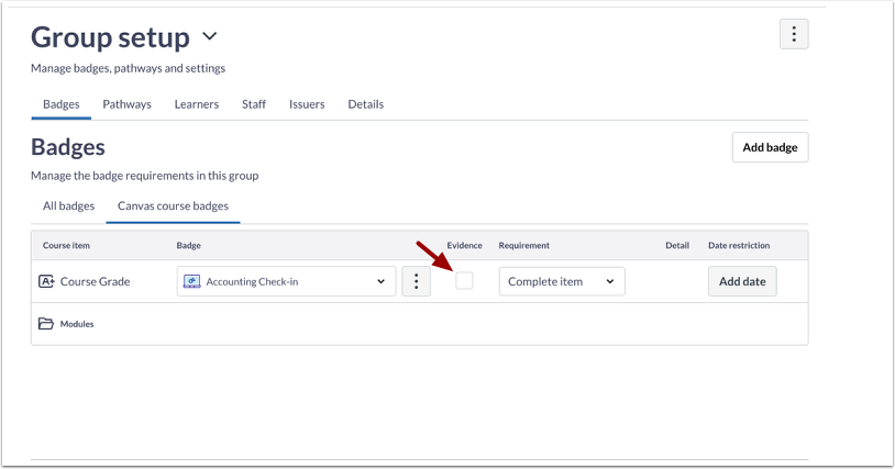 Canvas Course Badges Display Evidence Checkbox