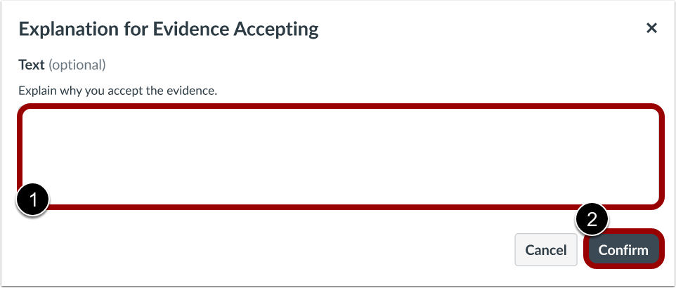 Evidence Acceptance Explanation Modal