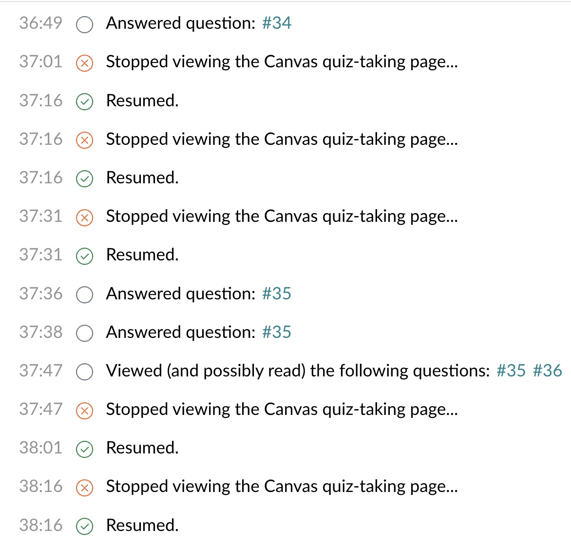 Can &ldquo;Stopped viewing the Canvas quiz-taking page 