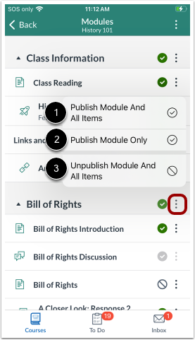 Publish Individual Module Options