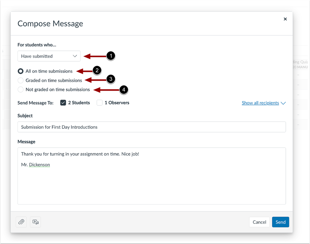 Message Students Who Compose Message Modal