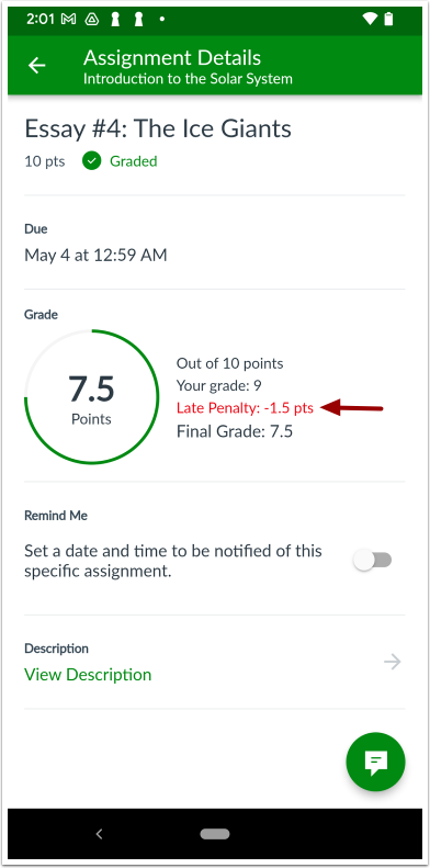 Assignment Details Late Deduction