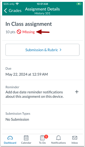 No Submission Assignment Type Missing Label