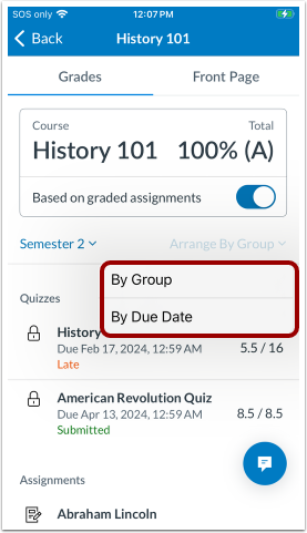 Arrange By Filter Options