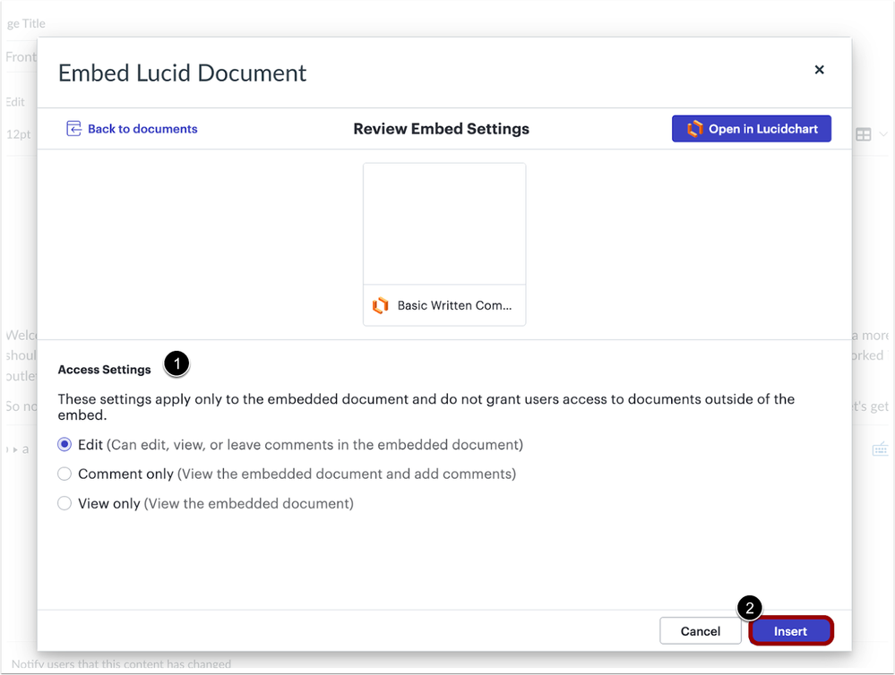 Embed Lucid Document Access Settings