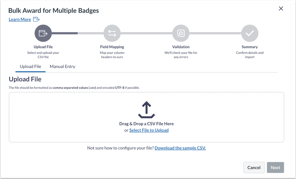 CSV Upload Link