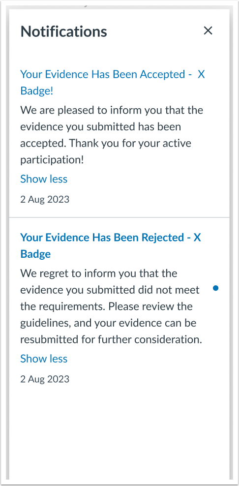 Evidence Submission Accept and Reject Notification