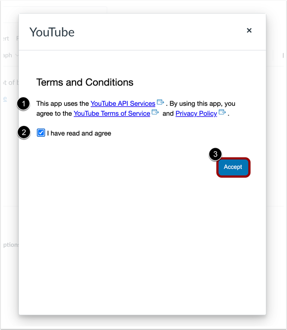 Youtube Terms and Conditions Modal