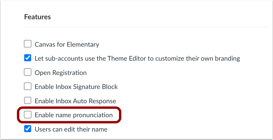 Account Setting Option Enable Name Pronunciation Checkbox