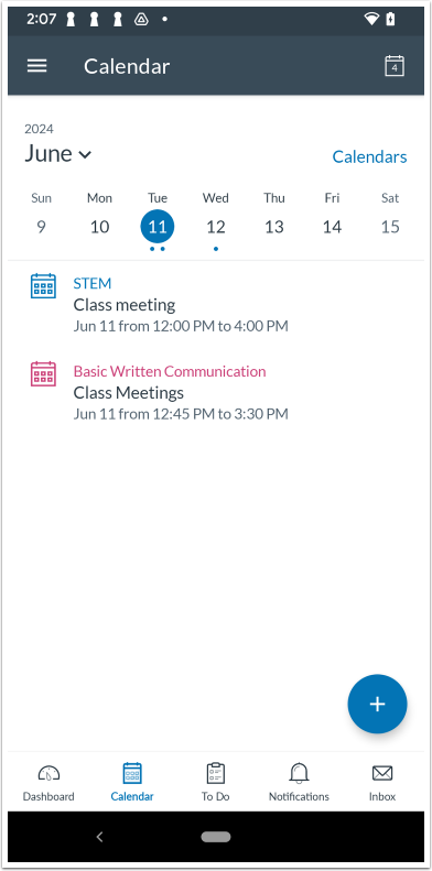 Calendar Interface