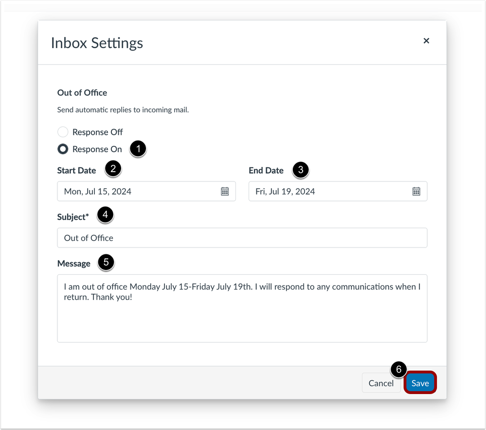 Inbox Auto Response Modal