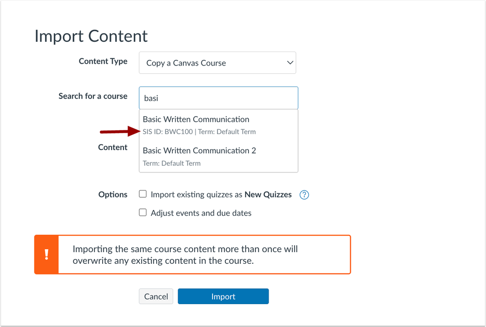 Import Content Term and SIS ID