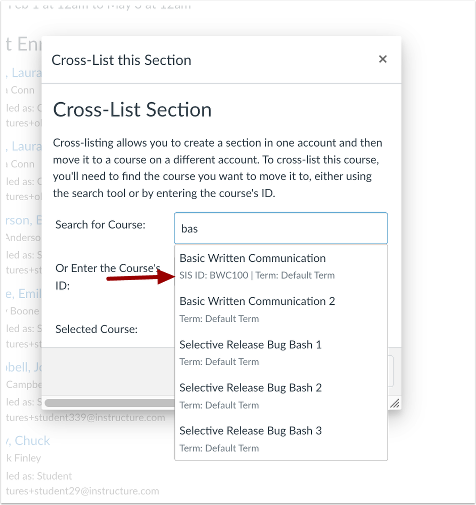 Cross-List Term and SIS ID