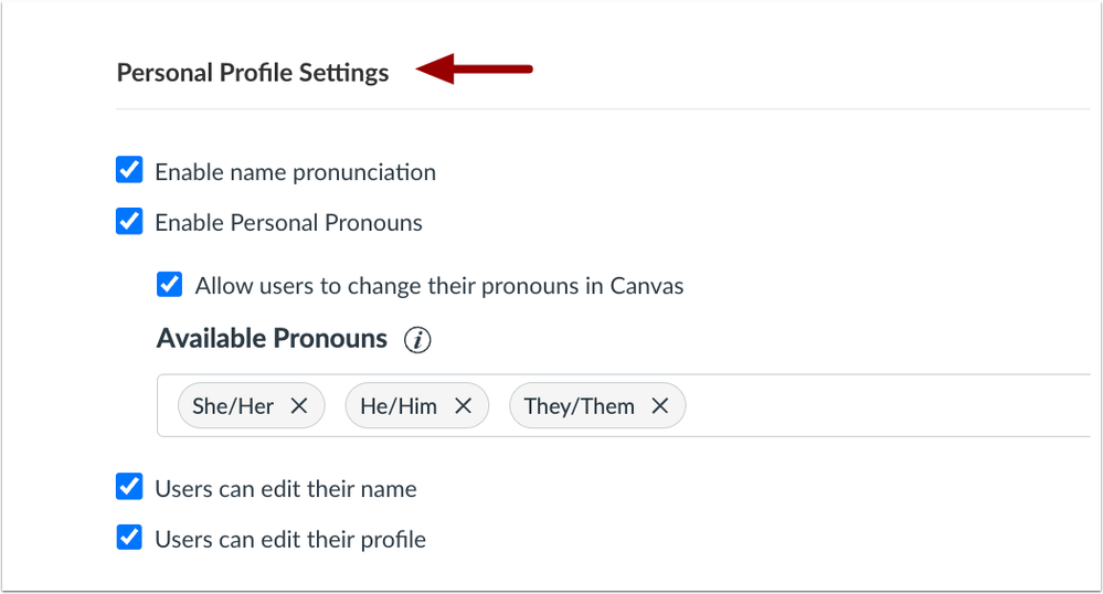 Account Level Personal Profile Settings