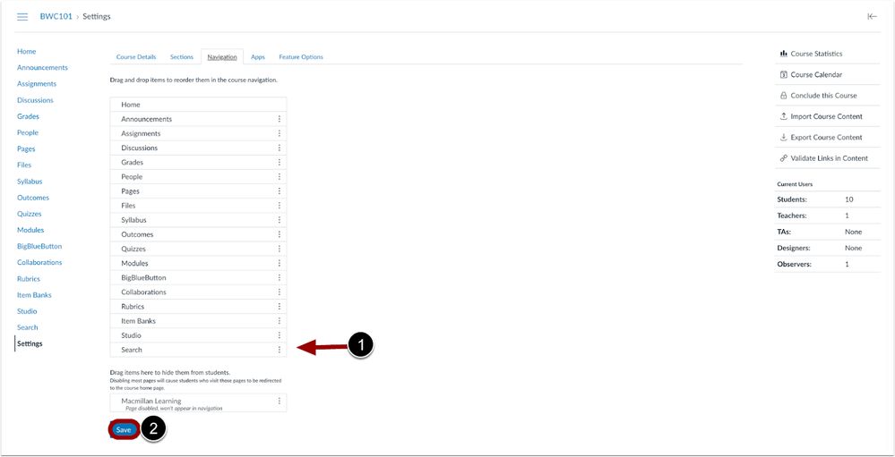 Course Navigation Search Link
