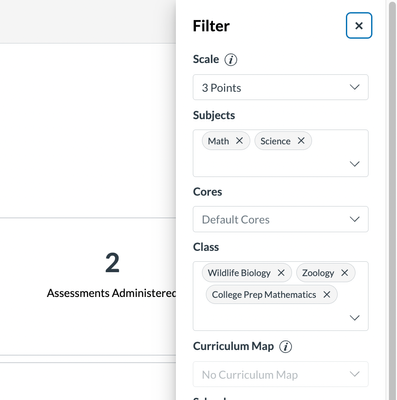 An example of the multi-select feature for the filter tray.