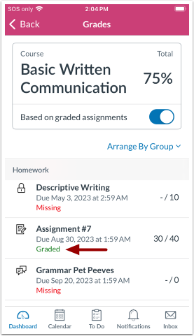 Grades Page Graded Text