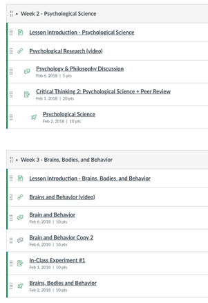 Example of HED Psychology 101 module structure.