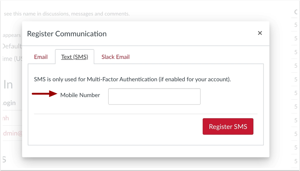 Register Communication Modal