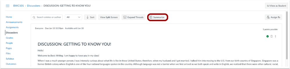 Summarize button