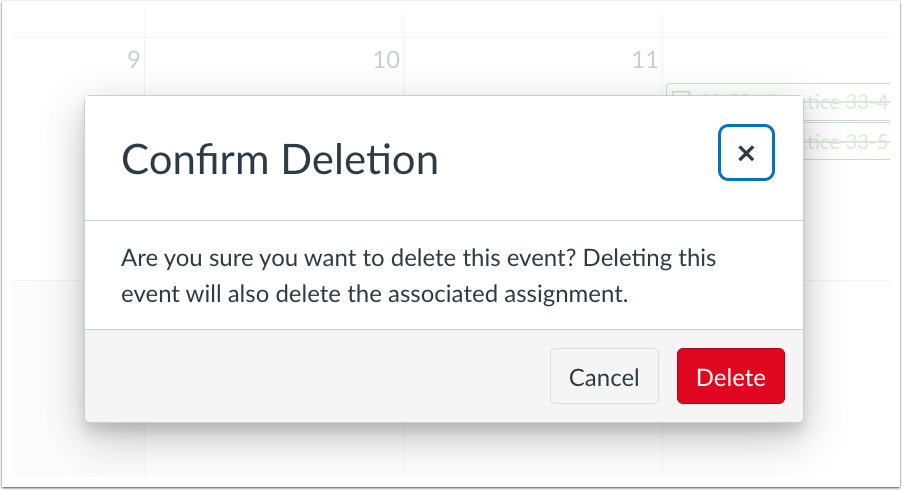 Calendar Assignment Event Confirm Deletion Modal