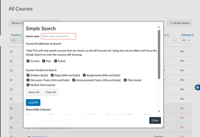 All Courses simple search open