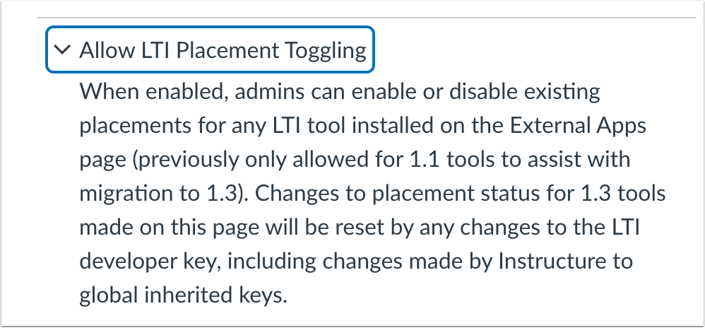 Allow LTI PLacement Toggling Feature Option