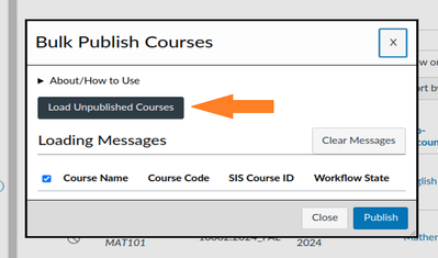 click load unpublished courses button