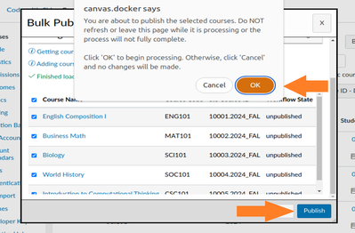 click publish and confirm to begin the process