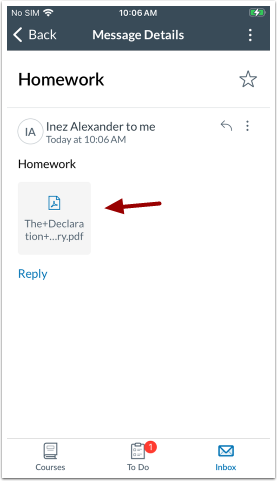 Sent Message Attachment View