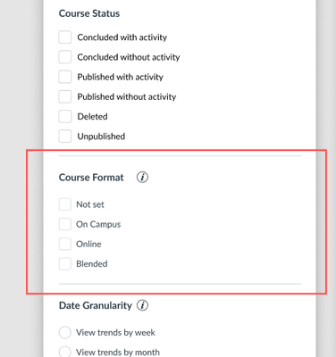 Course modality filter