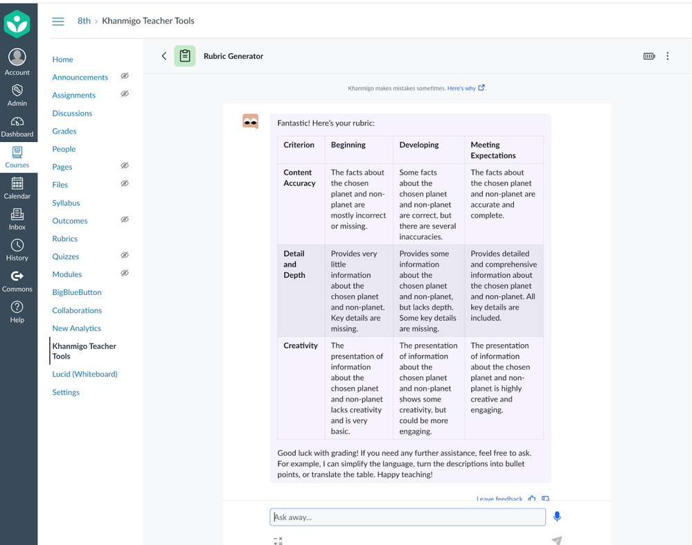 Example of a Rubric Generator