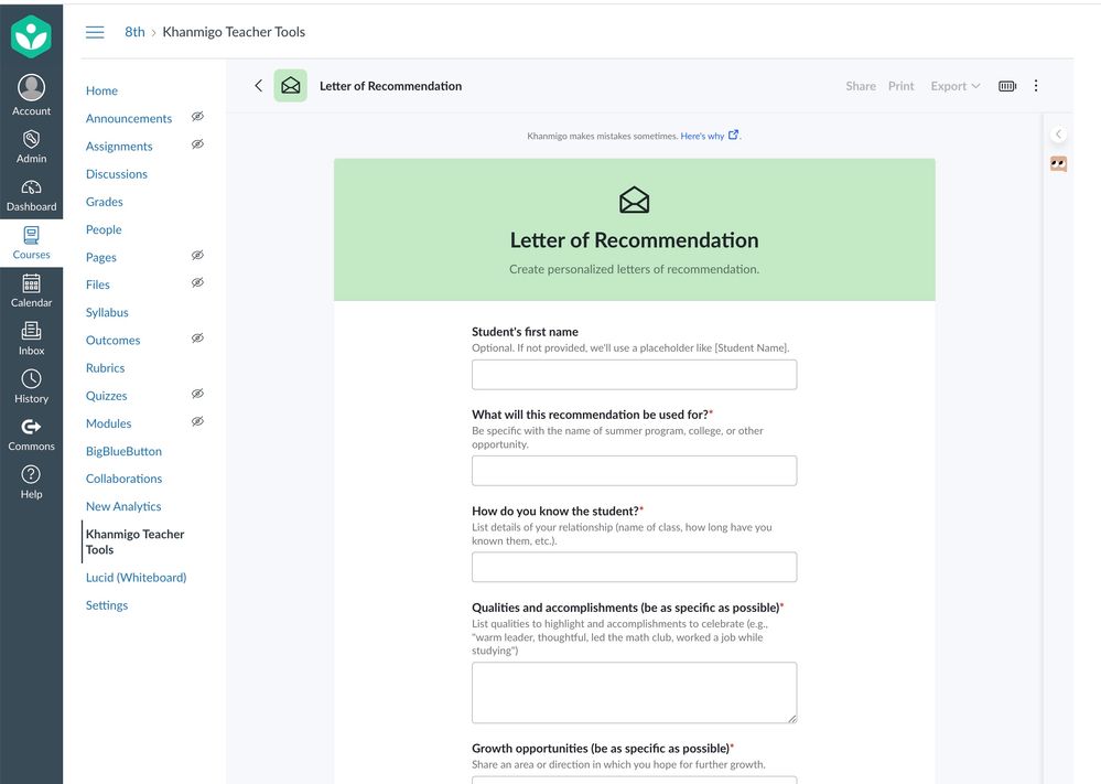 Letter of Recommendation Tool