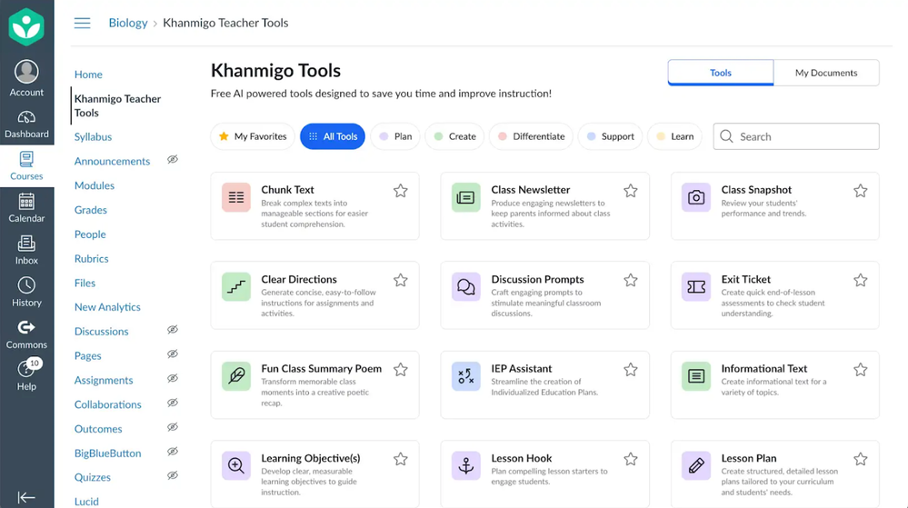 Visual of Khanmigo Teacher Tools integration in Canvas