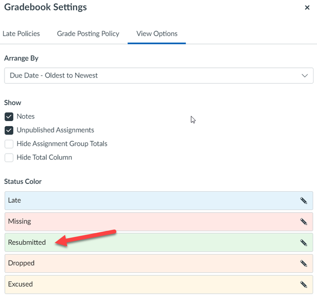 Gradebook Settings Resubmitted