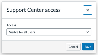 Screenshot of Support Center access modal