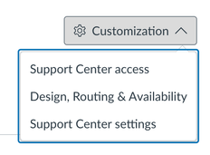 Screenshot of Support Center Customization button dropdown menu