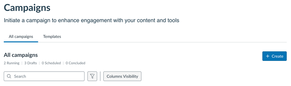 Screenshot of Campaigns page header
