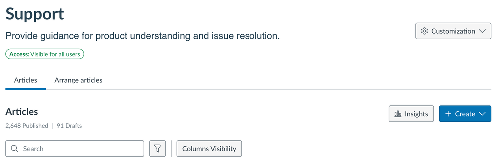 Screenshot of Support page header