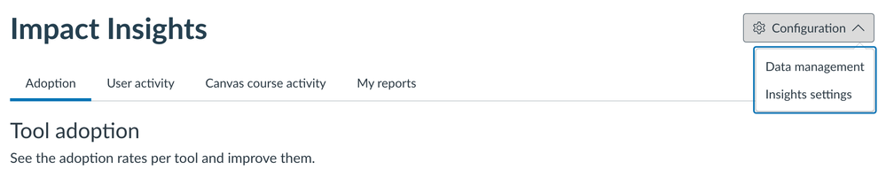 Screenshot of new Configuration button as part of Impact Insights