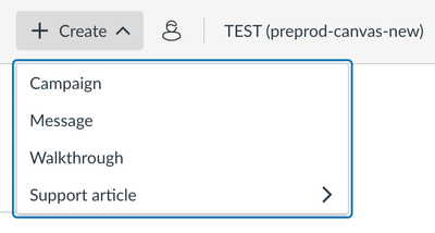 Screenshot of new Create button and its dropdown menu