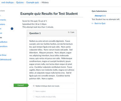 View of a Quiz attempt, with no instructor comments visible.