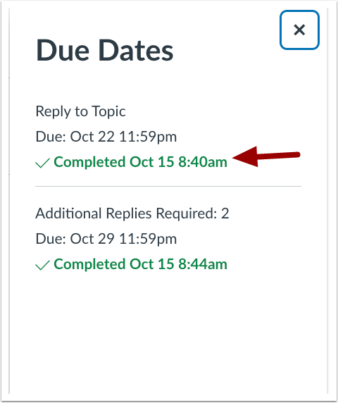 Discussion Checkpoint Due Dates Tray Completed Status