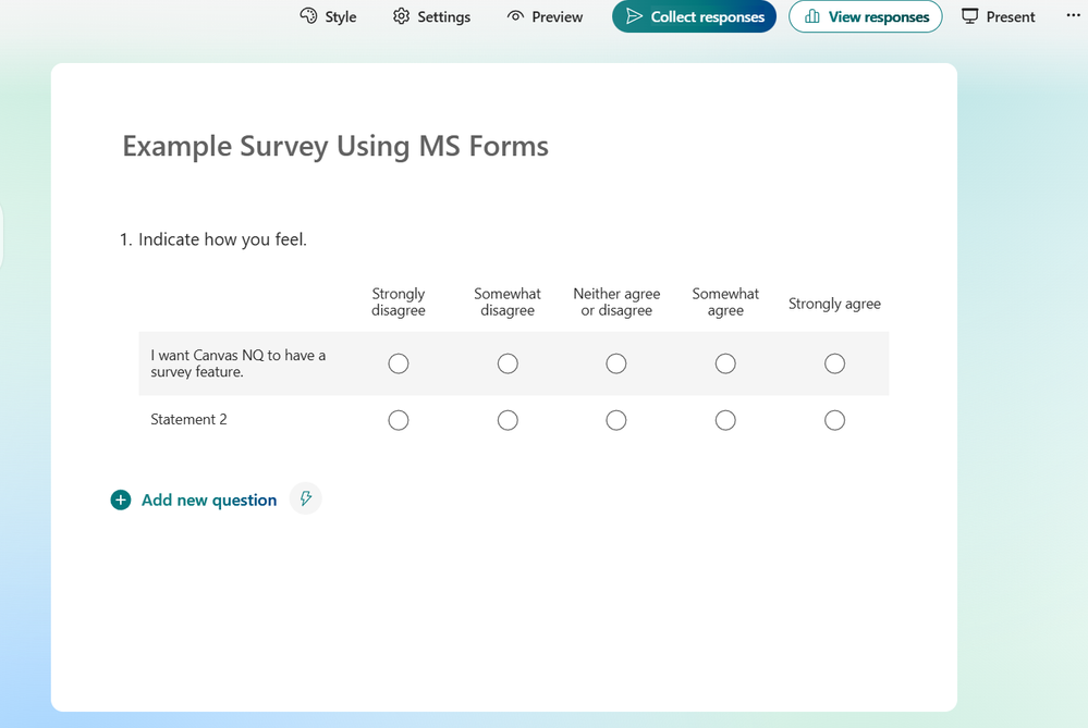 Example survey in MS Forms