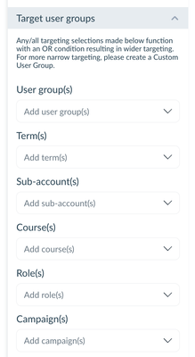 Target User Groups Dropdowns